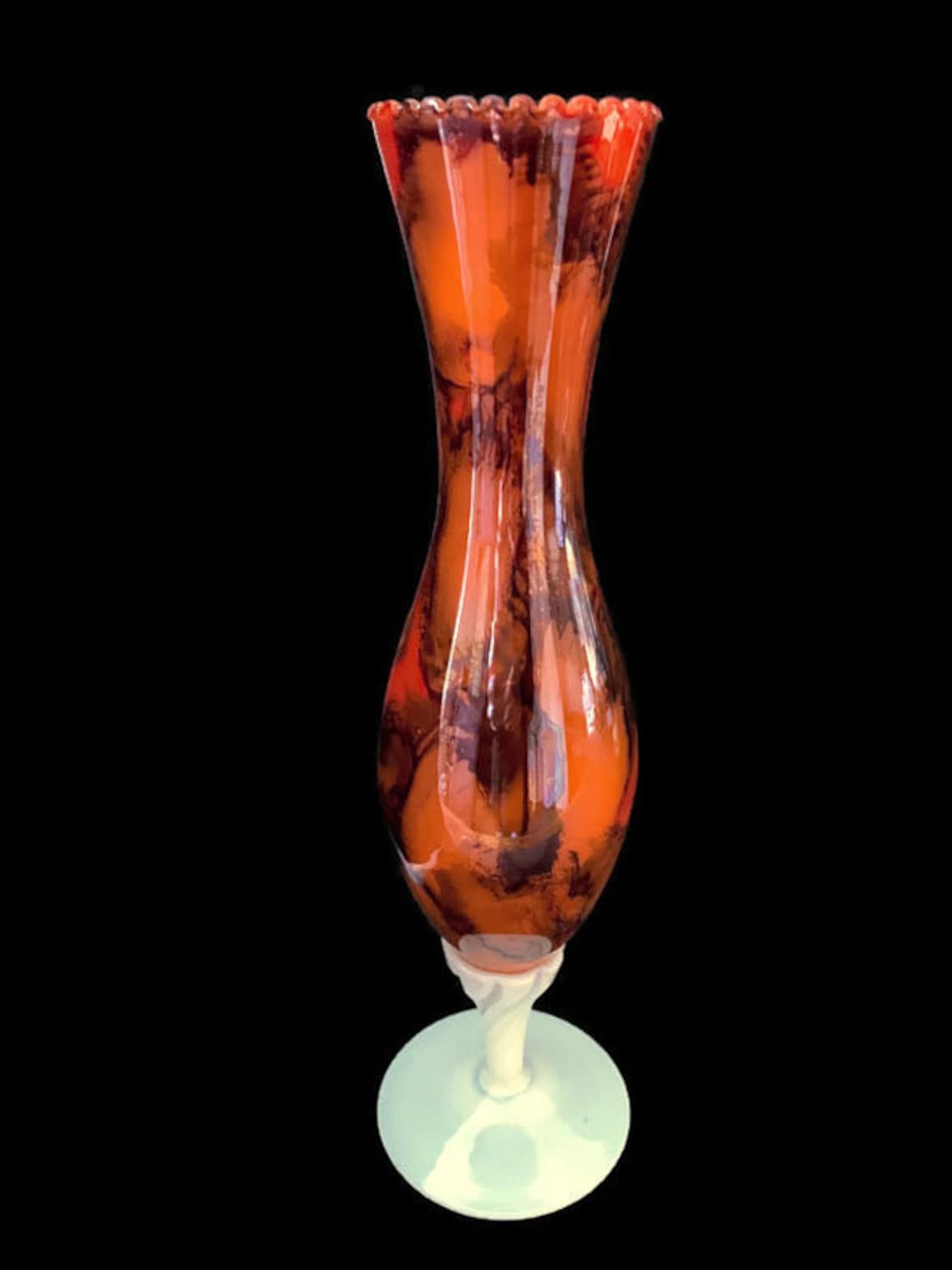 Rare vase en verre orange vintage des années 70 Rétro Mid Etsy