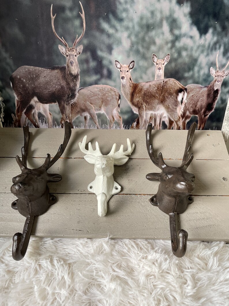 Set of Three Sturdy Cast Iron Nordic Deer Head Hooks Etsy