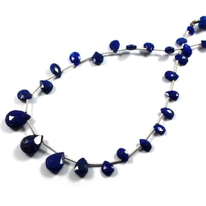 Handmade Carving 6 Beads Natural Lapis Lazuli Faceted Cut Carved Beads Lapis Lazuli Briolette Pear Shape Carving Beads