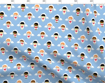 Cherubs Print Cotton Dress Fabric EM-XmasAngels-Cream-M