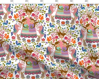 Pale Green Unicorn Folk Vintage Look Cotton Fabric Folk by the Metre dress