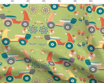 RETRO VESPA SCOOTERS WHITE SCOOTER COTTON FABRIC FQ