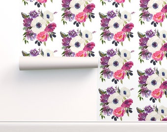 Floral Wallpaper Poppy Watercolor Floral By Sugarpinedesign Nursery Custom Printed Removable Self Adhesive Wallpaper Roll by Spoonflower