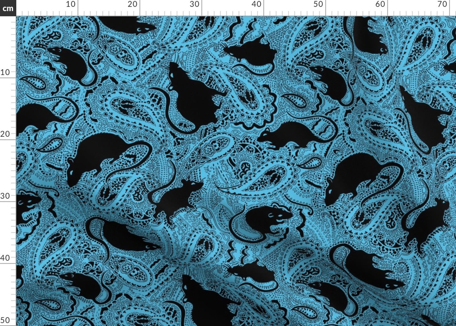 Rat Fabric Turquoise Paisley Rats Medium Size By Etsy