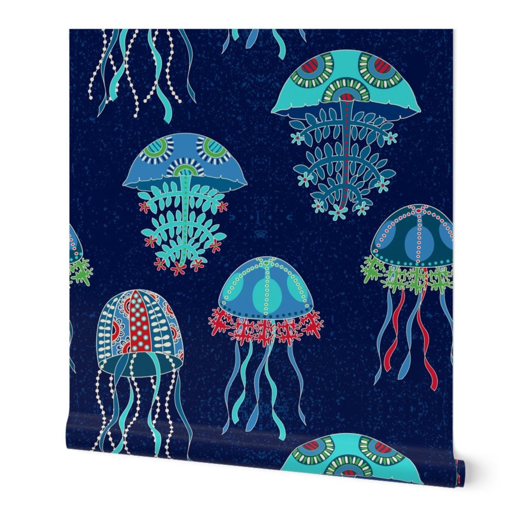 Jellyfish Wallpaper Jellyfish Jubilee by Shellypenko Blue Etsy