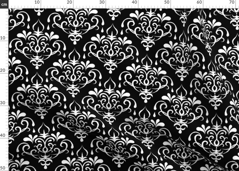 Black White Damask Fabric Ikat Damask Large Black and Etsy