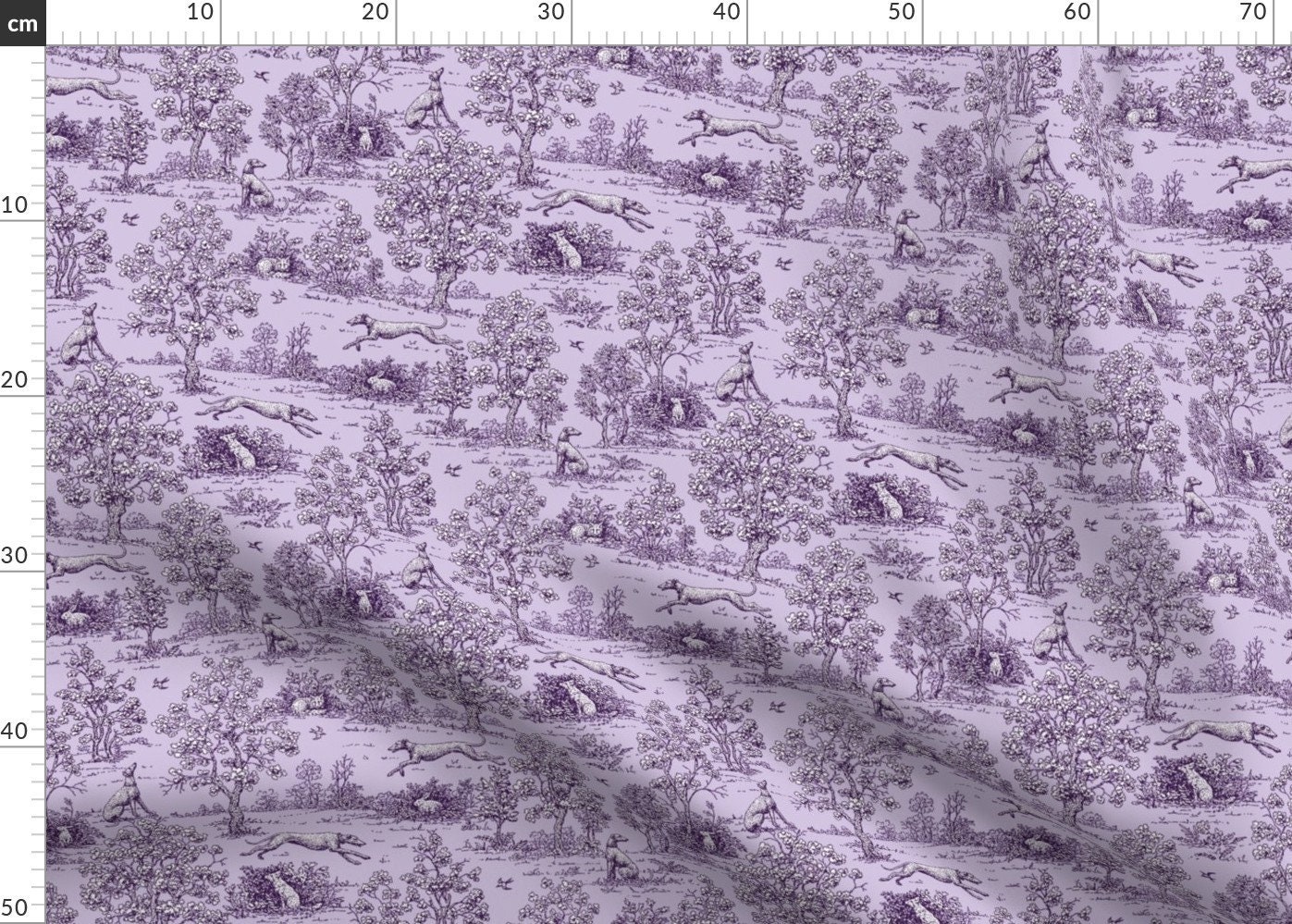Purple Toile De Jouy Fabric Purple Reverse Greyhound Toile Etsy