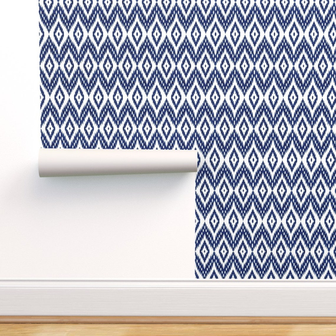Ikat Wallpaper Ikat Navy Blue by Mlags Diamonds Chevron Etsy