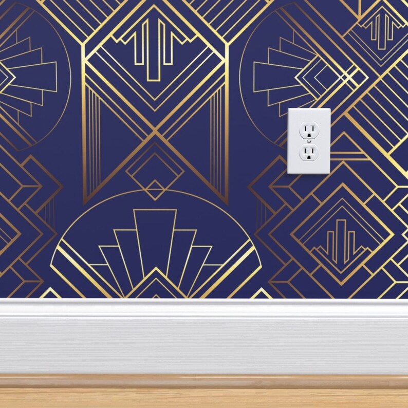 Art Deco Wallpaper the Brilliant Bizby Navy by Diseminger Etsy