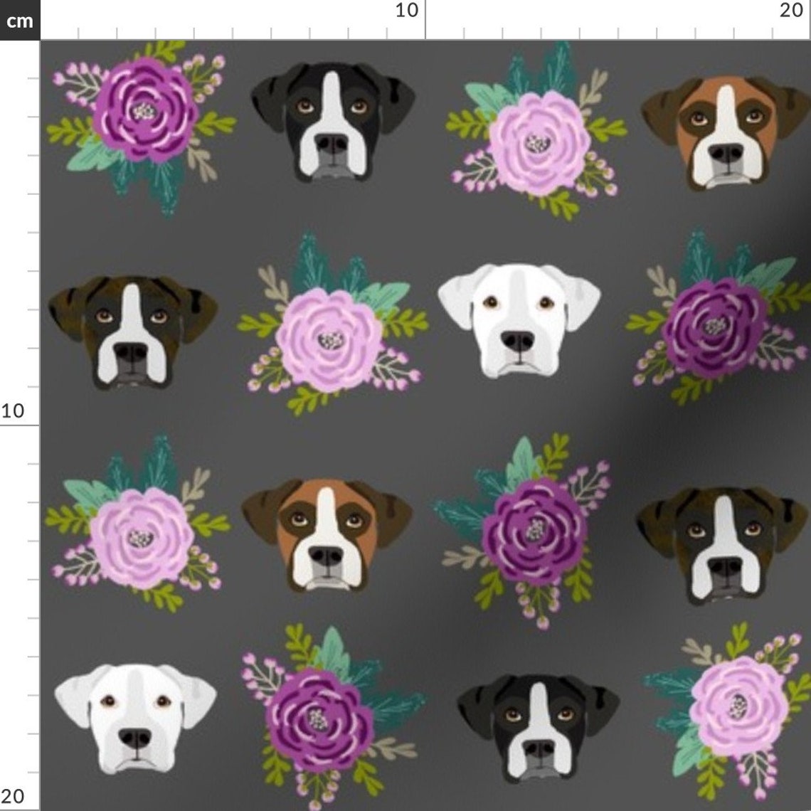 Boxer Fabric Boxer Dog Fabric Boxer Heads Charcoal by Etsy