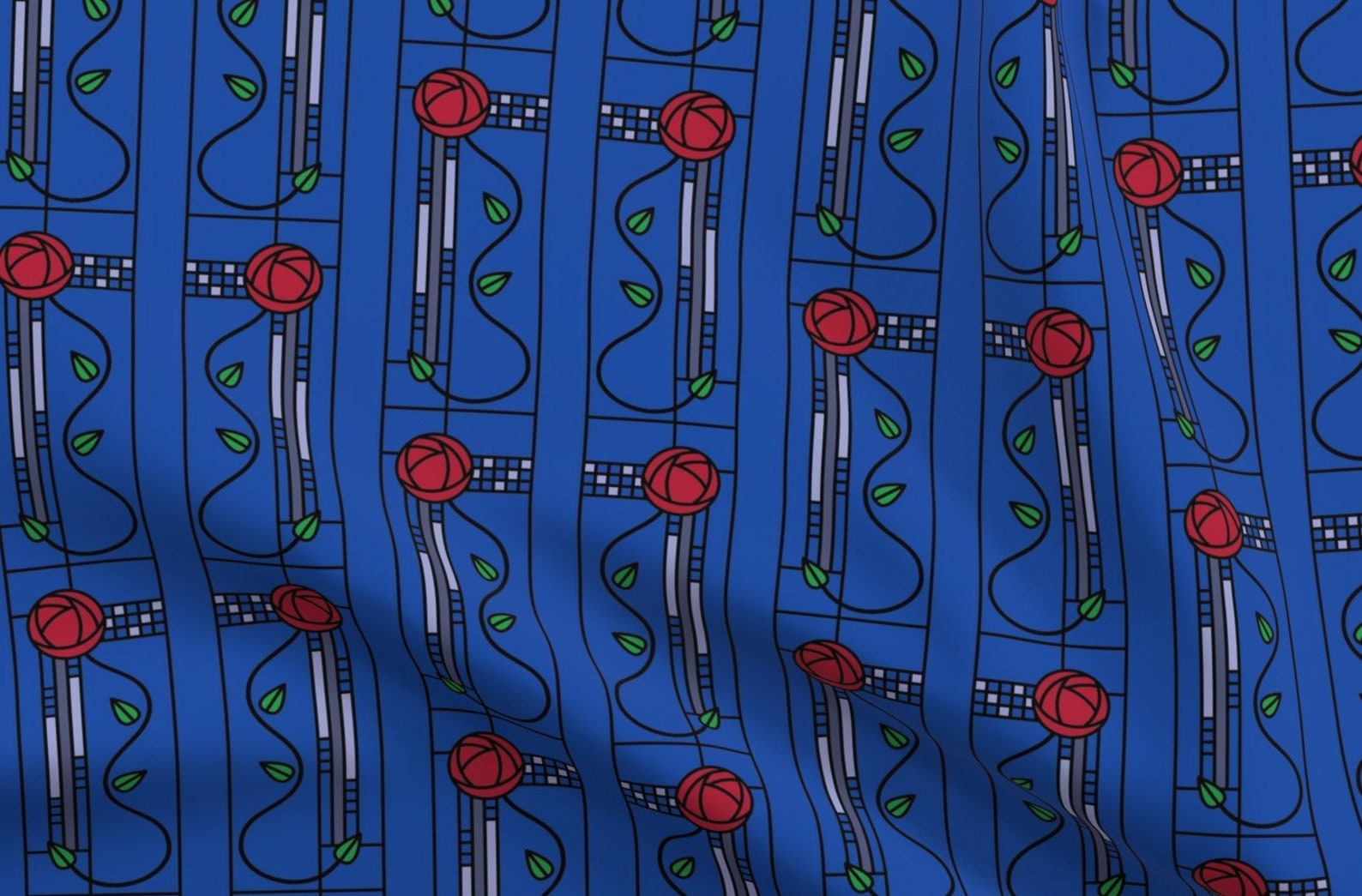 Rose Fabric Mackintosh Glasgow Rose Cobalt Blue by Etsy