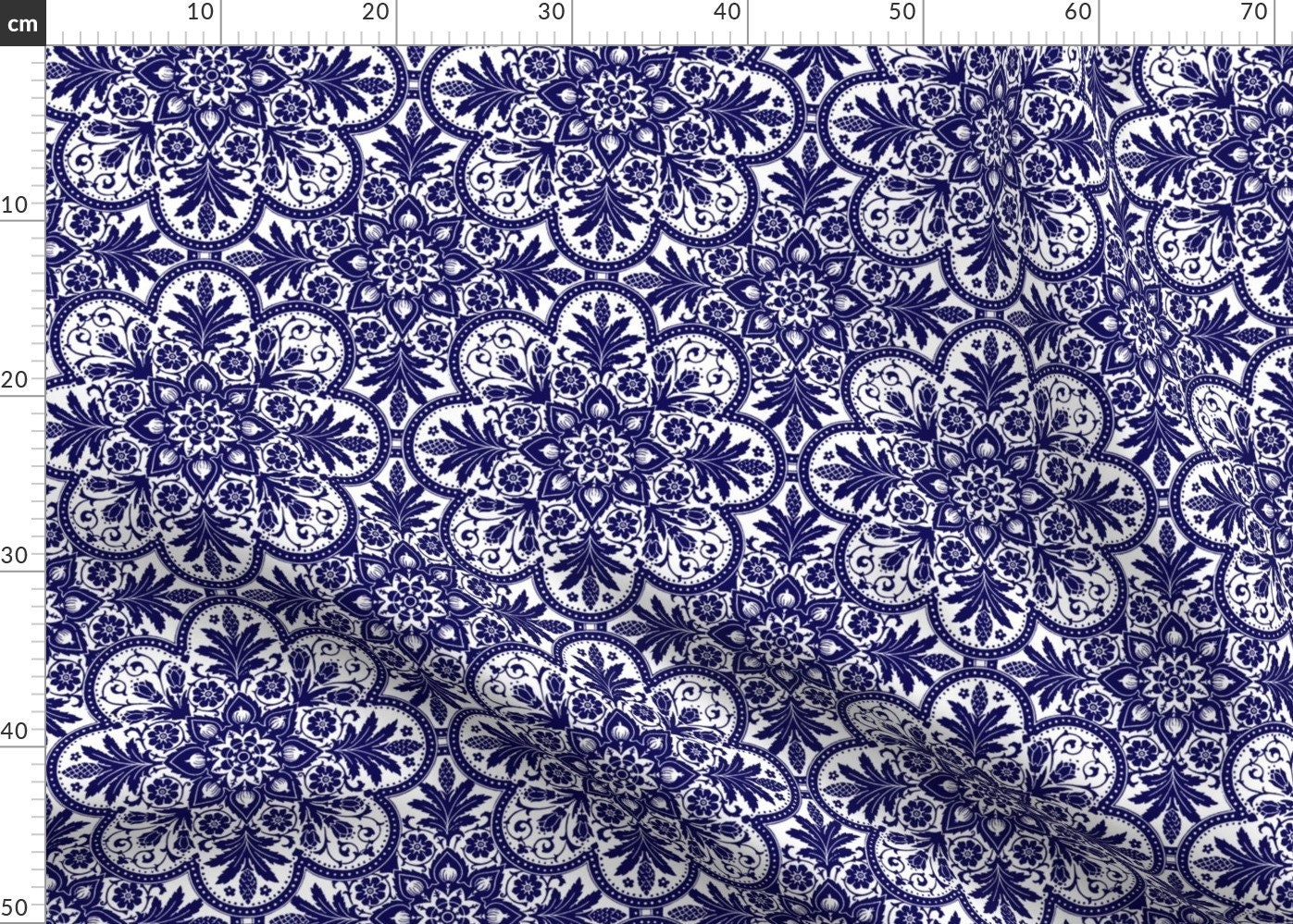 Vintage Blue Tile Fabric Tile Admiral Blue And White By Etsy