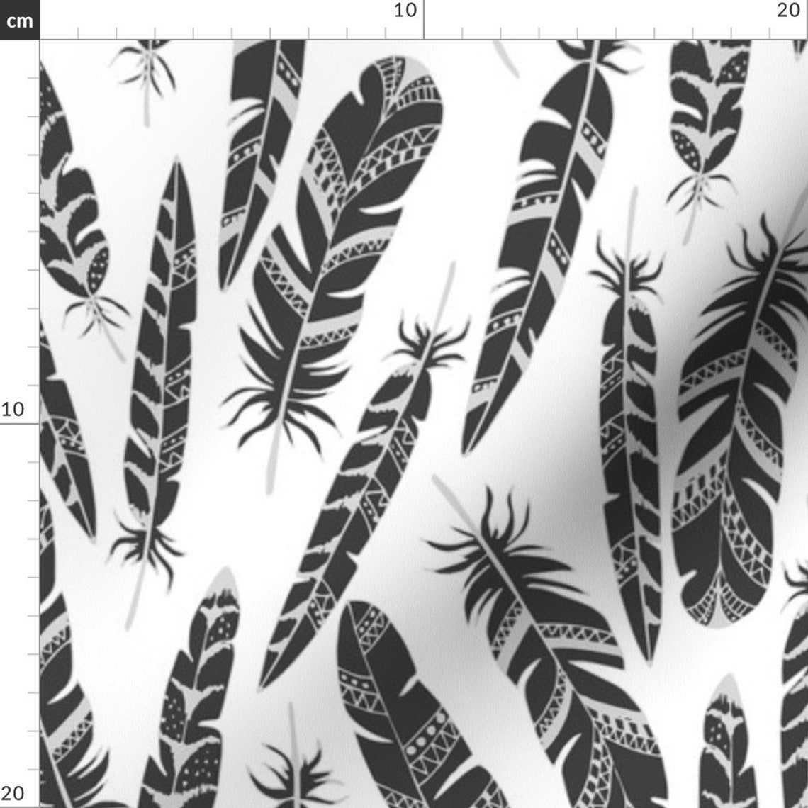 Black and White Boho Fabric Ethnic Feathers By Juliabadeeva Etsy