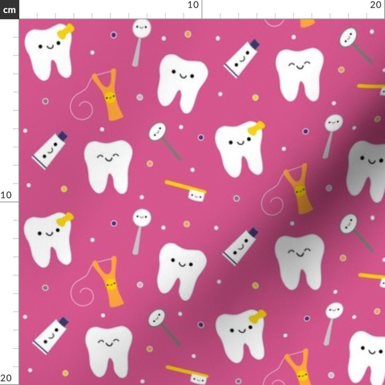 Tooth Fabric Happy Teeth Friends Dark Pink By Clayvision Etsy