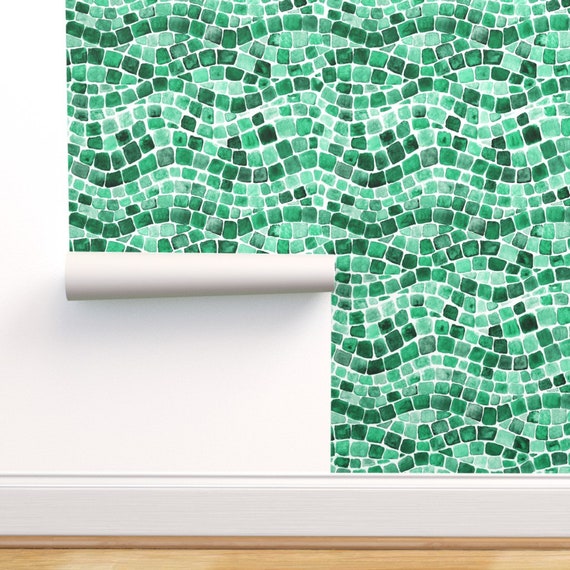 Green Mosaic Wallpaper Emerald Green Mosaic by sveta_aho Etsy