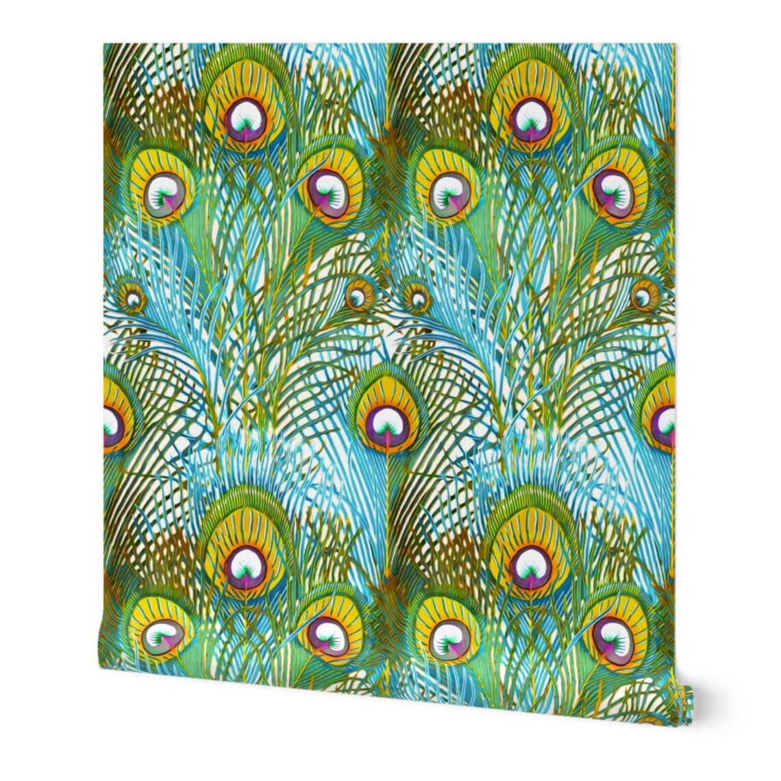 Peacock Feathers Wallpaper Peacock Gold and Sky Blue by Etsy