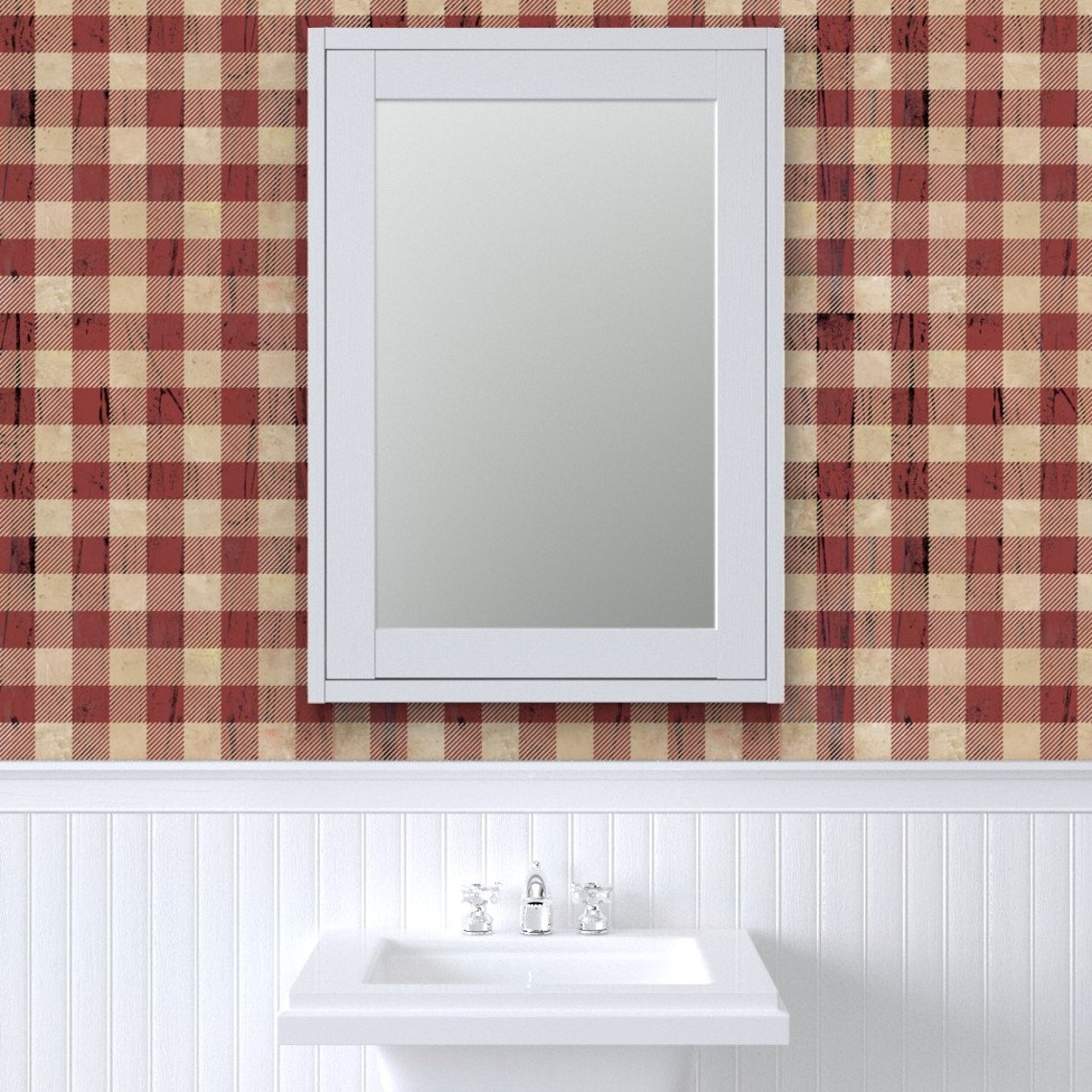 Rustic Plaid Wallpaper Buffalo Plaid Rustic Red by Etsy