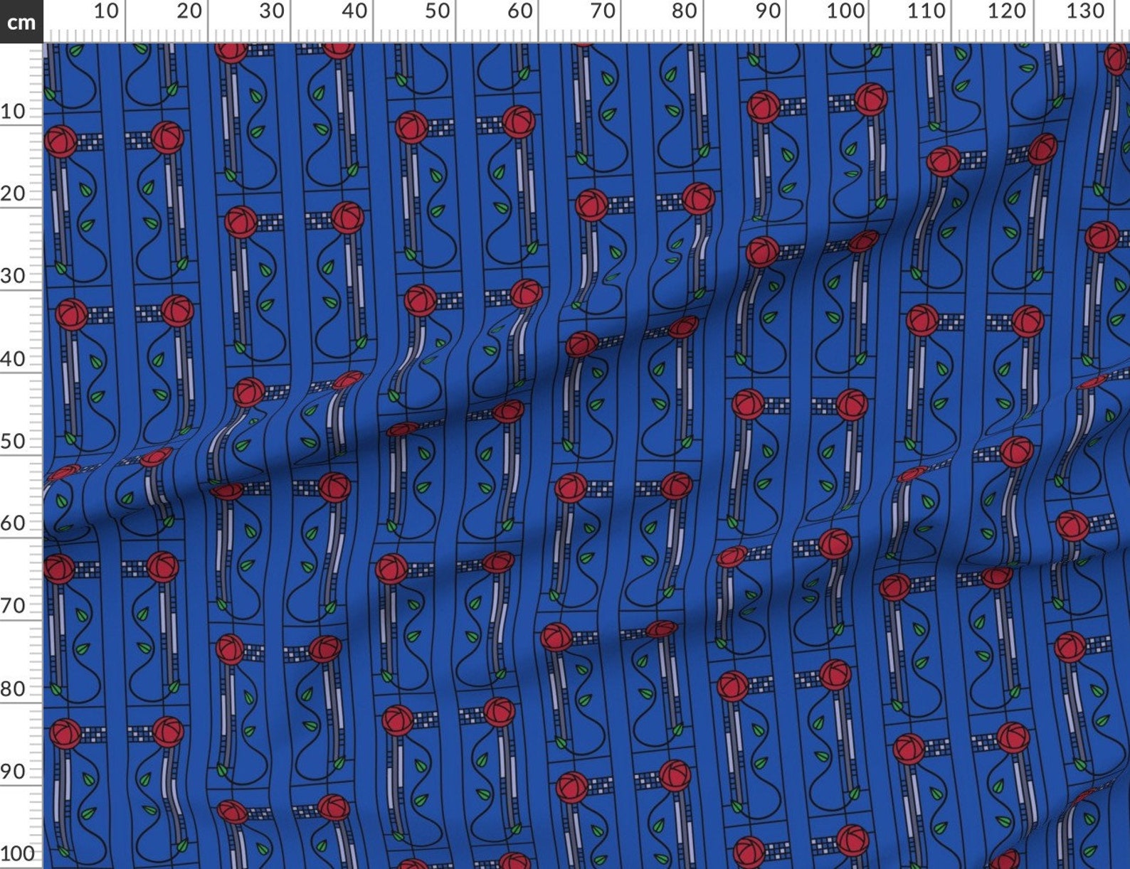 Rose Fabric Mackintosh Glasgow Rose Cobalt Blue by Etsy
