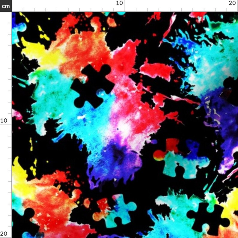 Puzzle Fabric Autism Awareness Watercolor Splatter W/ Puzzle Etsy