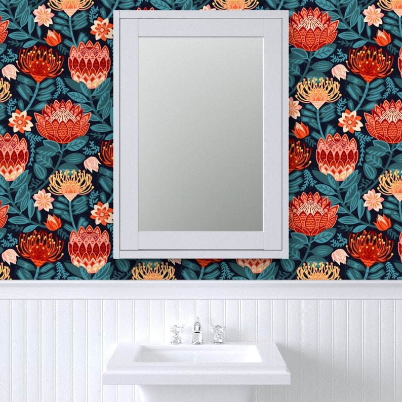 Pincushion Proteas Wallpaper Protea Chintz by Tigatiga | Etsy
