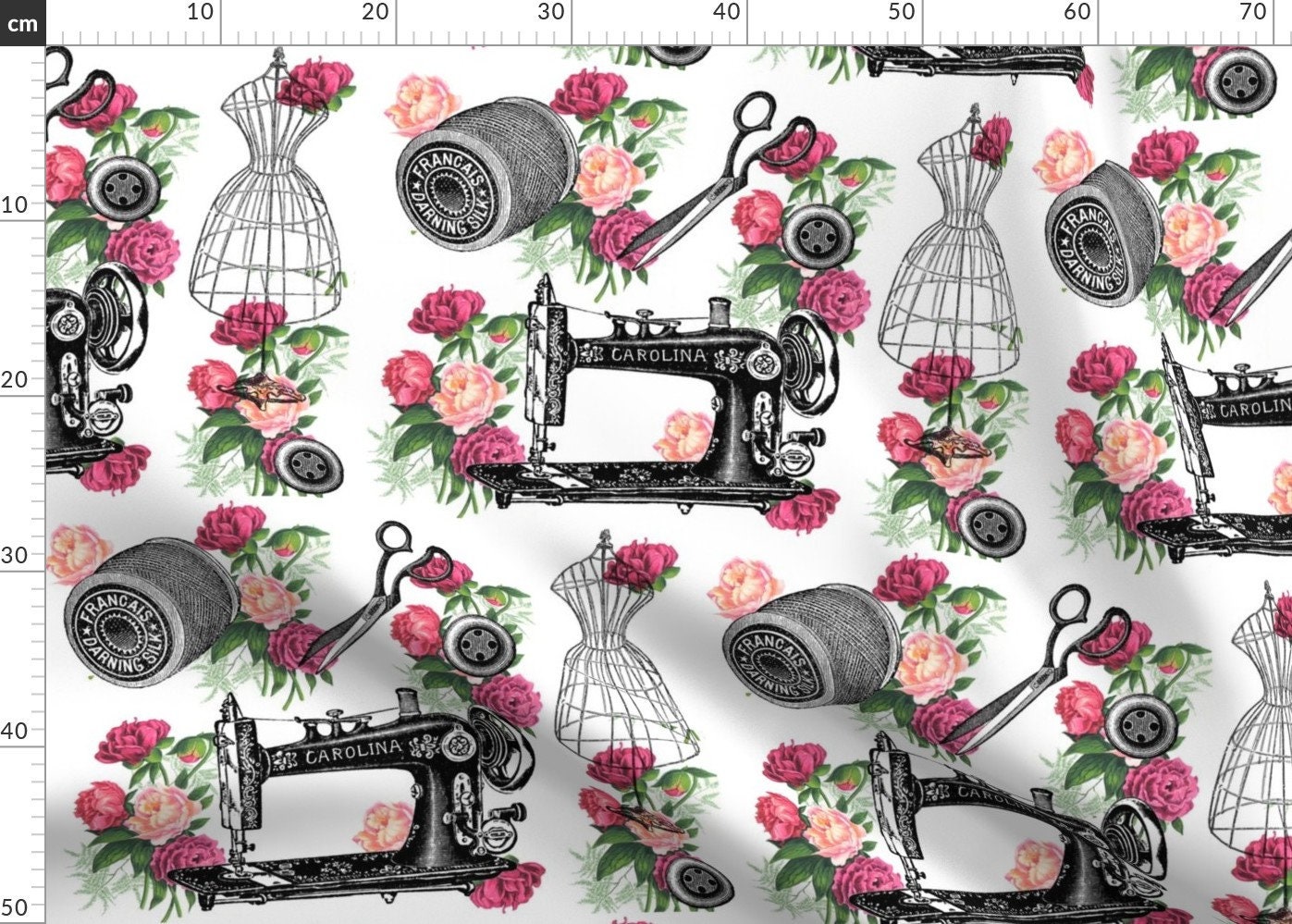 Vintage Sewing Machines Fabric Vintage Sewing And Roses By Etsy