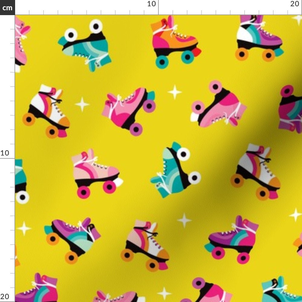 Roller Skate Fabric Fun Colorful Retro Roller Skates Disco Etsy