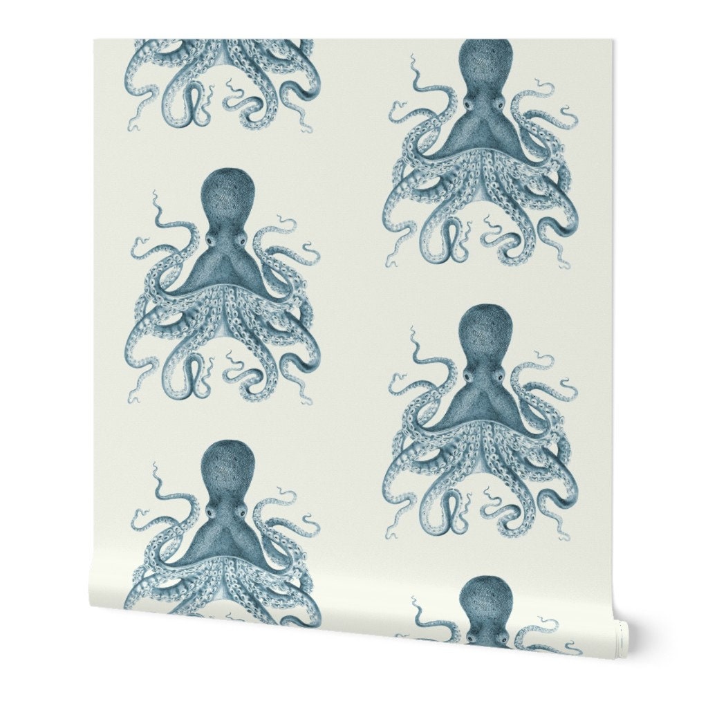 Blue Octopus Wallpaper Octopus In Sea By Willowlanetextiles | Etsy