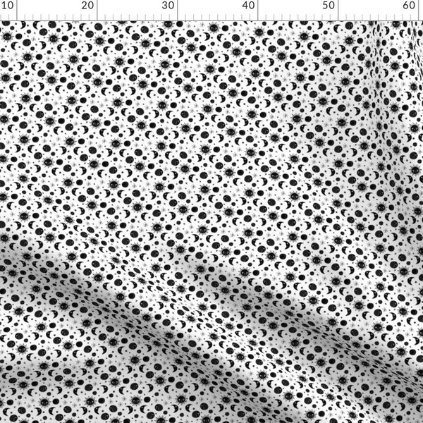 Sun Fabric - Moon // Black And White Moon Stars Night Sky Black And White - Small By Andrea Lauren - Sun Fabric by Spoonflower