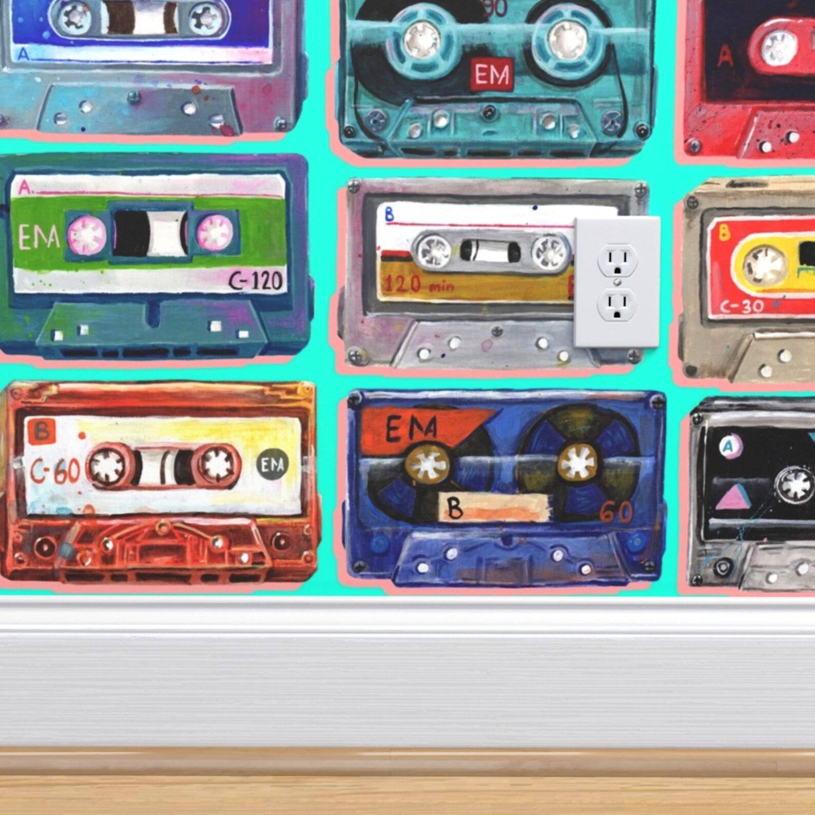 Cassette Tapes Wallpaper Acrylic Mix by Miranema Retro | Etsy