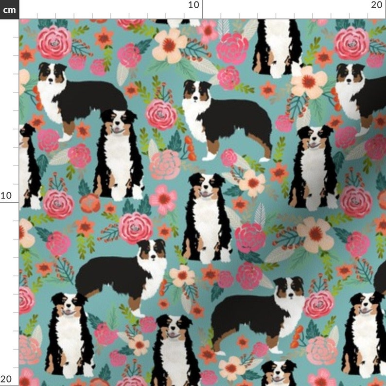 Aussie Fabric Australian Shepherd Floral Aussie Dog Etsy
