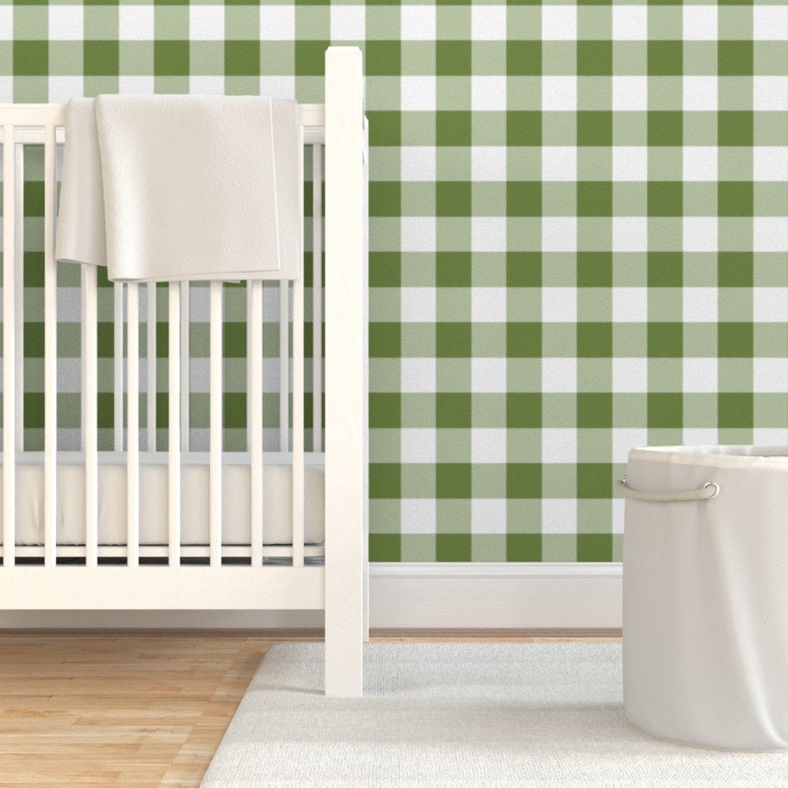 Buffalo Plaid Wallpaper Plaid in Leaf by Domesticate | Etsy