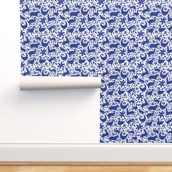 Blue Otomi Wallpaper Springtime Cobalt White Large Scale by | Etsy