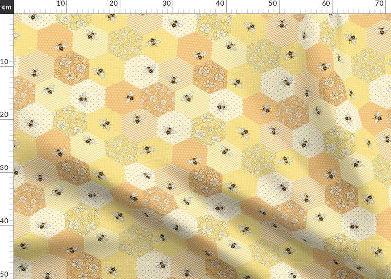 Bees Fabric Patchwork Bees by Hazel Fisher Etsy