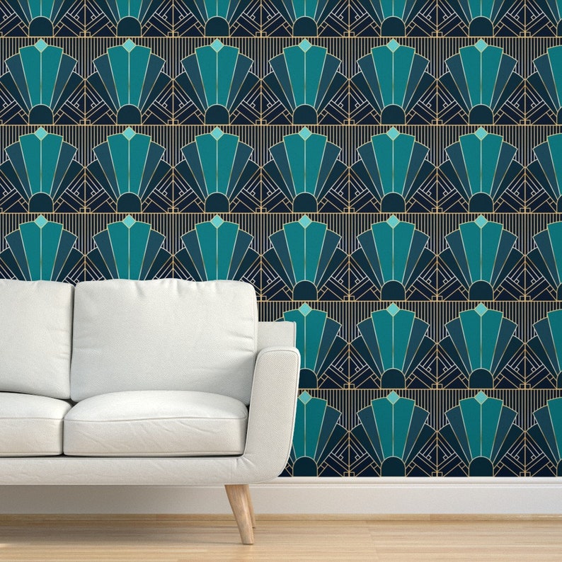 Art Deco Wallpaper Art Deco In Teal by elysesanderson 1920 Etsy