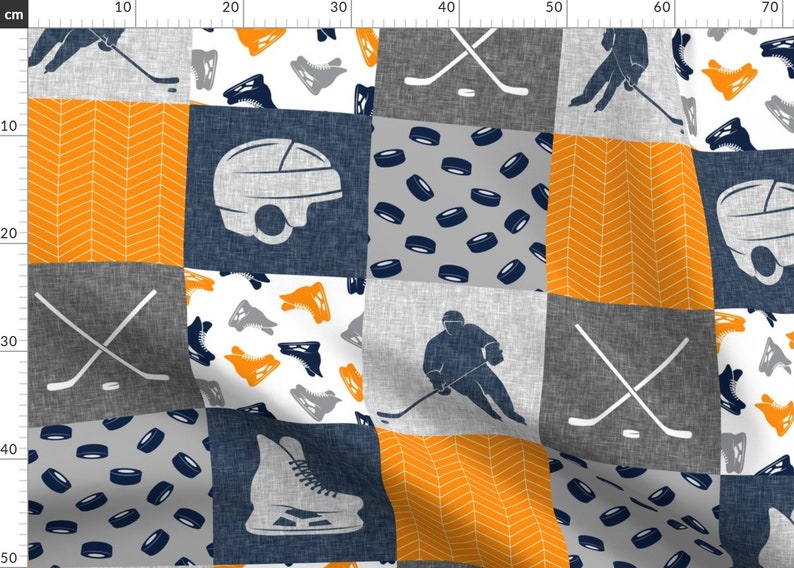 Ice Hockey Blue Quilt Fabric Ice Hockey Patchwork Hockey Etsy