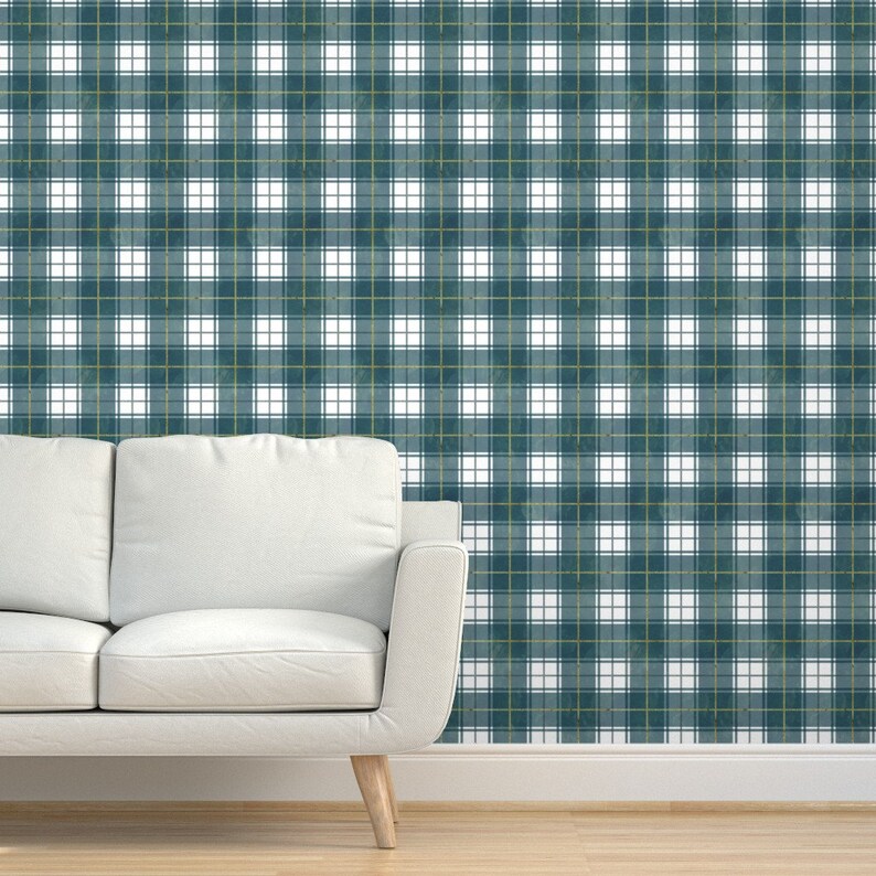 Forest Green Check Wallpaper Christmas Plaid by Adenaj Etsy