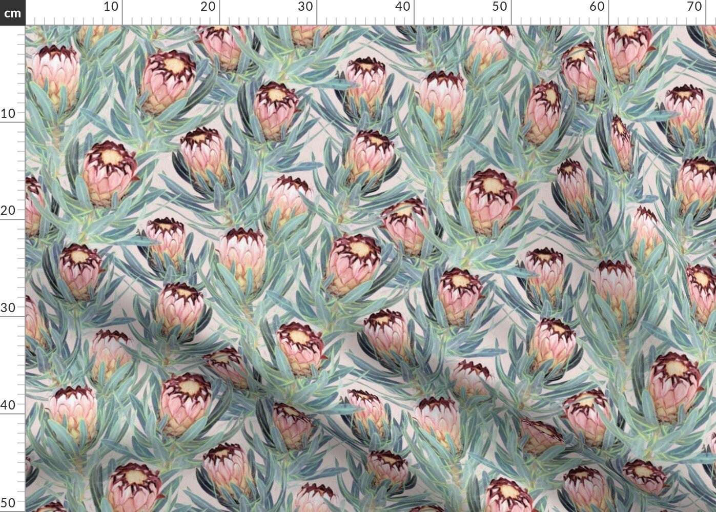 Protea Floral Fabric Pale Painted Protea Neriifolia Small | Etsy