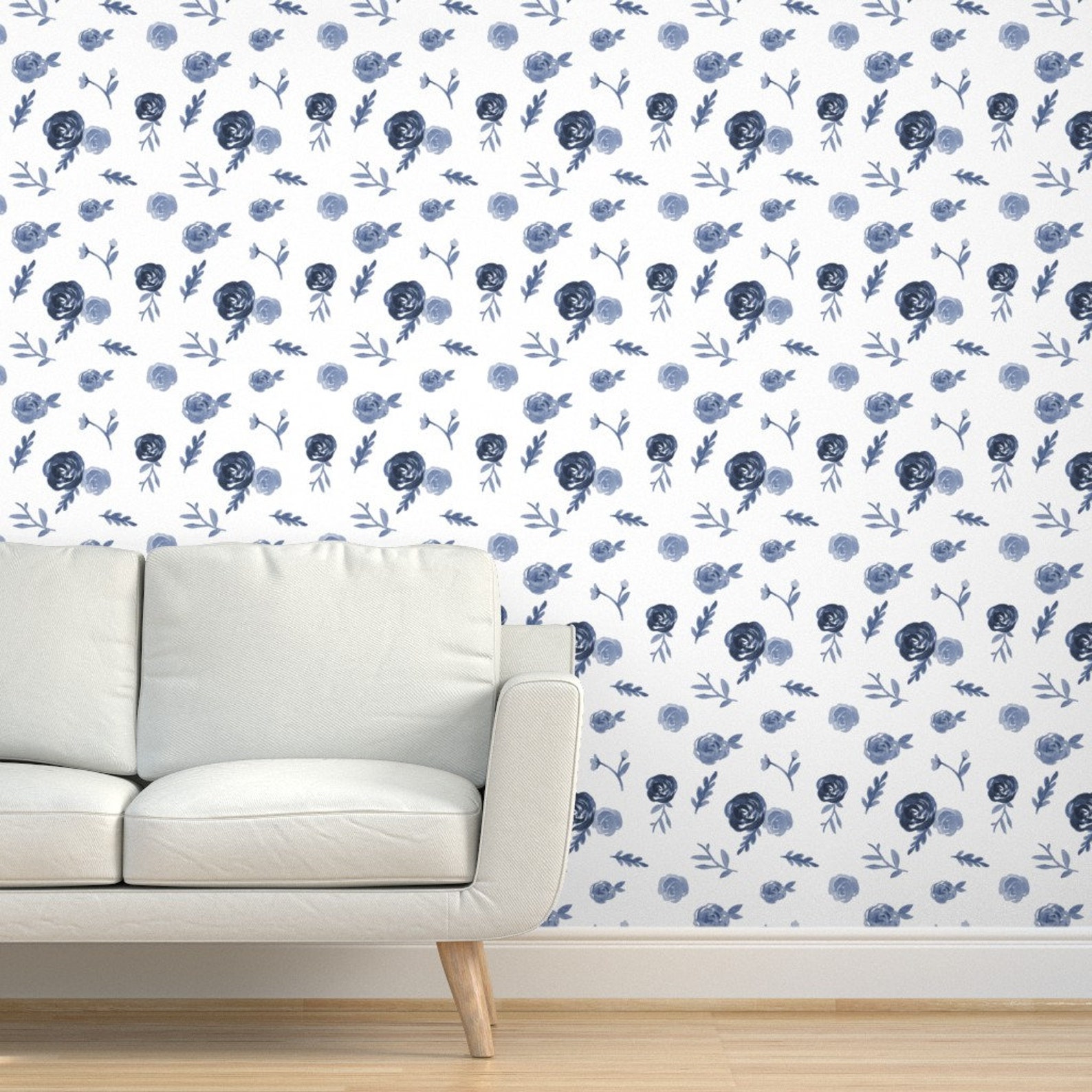 Blue Wallpaper Farmhouse Floral by Pacemadedesigns Floral Etsy