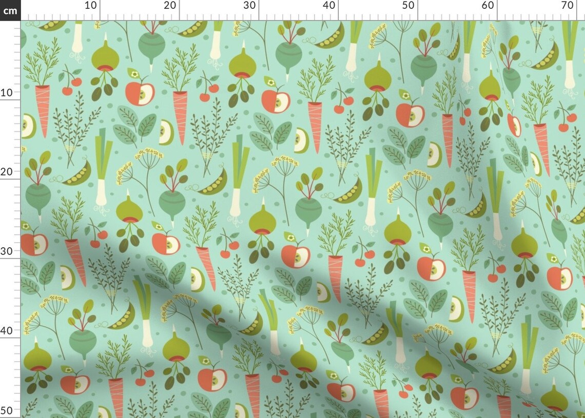 Vegetable Garden Fabric Homegrown On Blue By Studiojenny Etsy