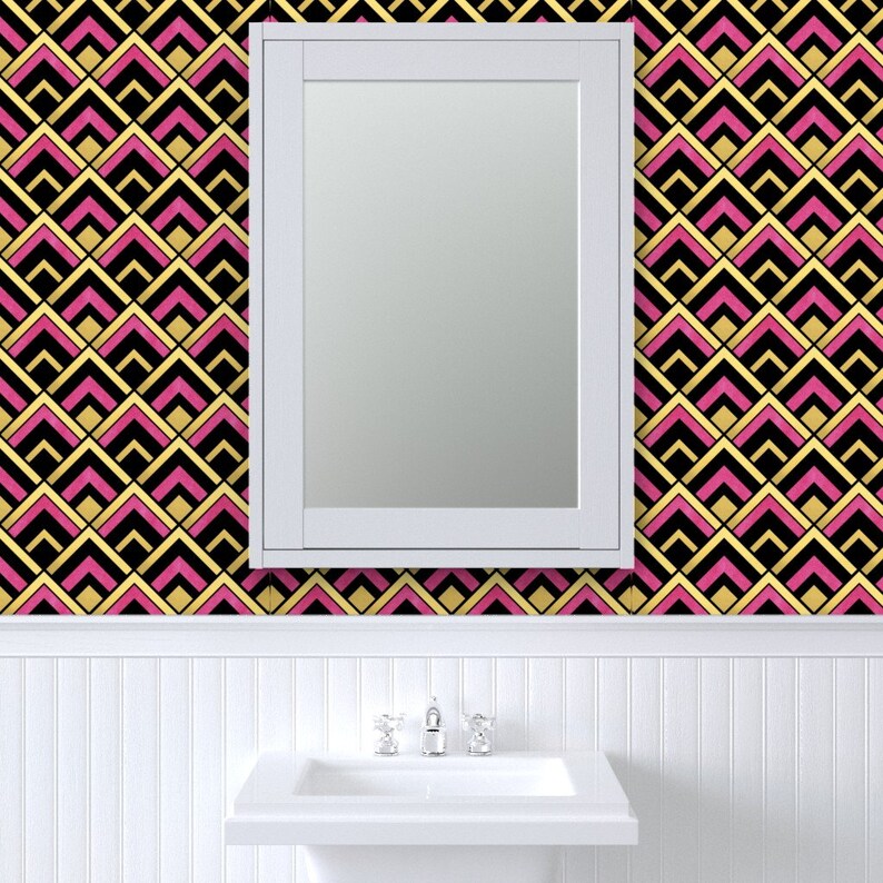 Art Deco Wallpaper Pink and Gold Art Deco Diamond by Etsy