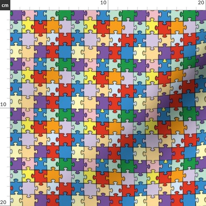 Puzzle Fabric Brightly Colored Jigsaw By Studiofibonacci Etsy