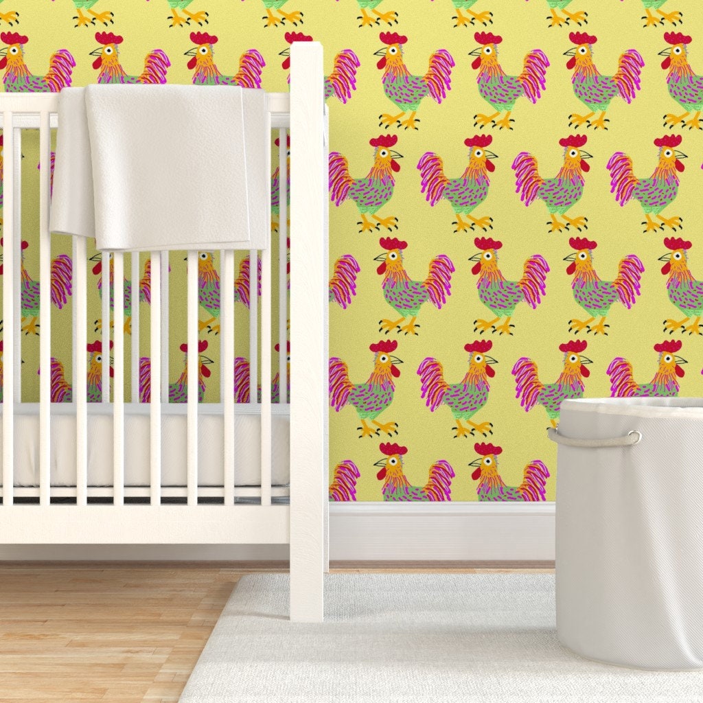 Rooster Wallpaper Cocoroco Lrg Scale by yellowstudio Farm | Etsy