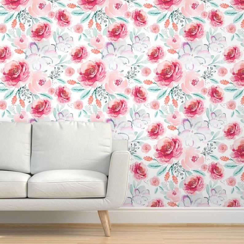 Romantic Floral Wallpaper Valentine Roses by Indybloomdesign Etsy