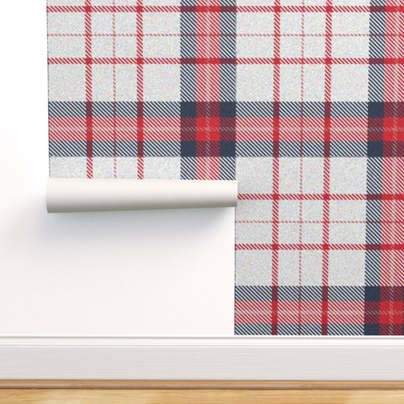 Blue Plaid Wallpaper Red White and Blue Plaid Rev by | Etsy