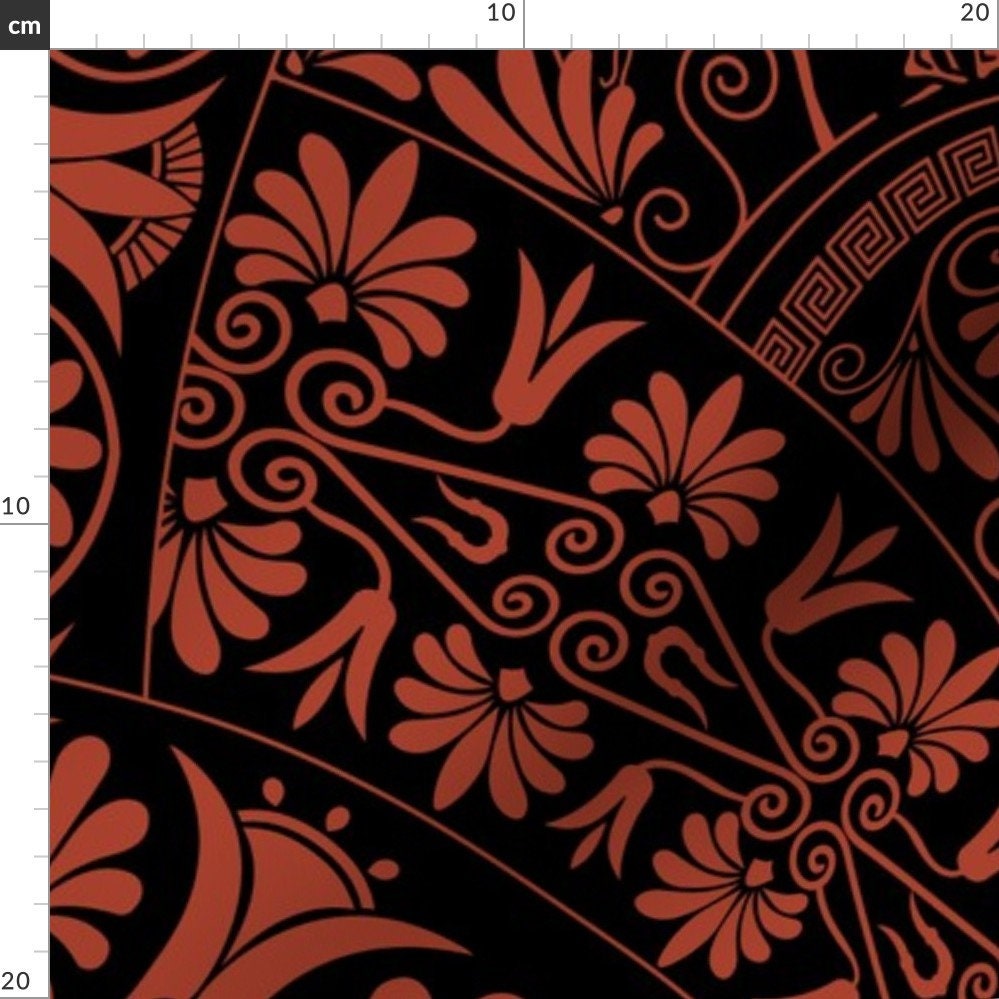 Greece Fabric Greek Art By Olgart Greece Red Black Ancient Etsy