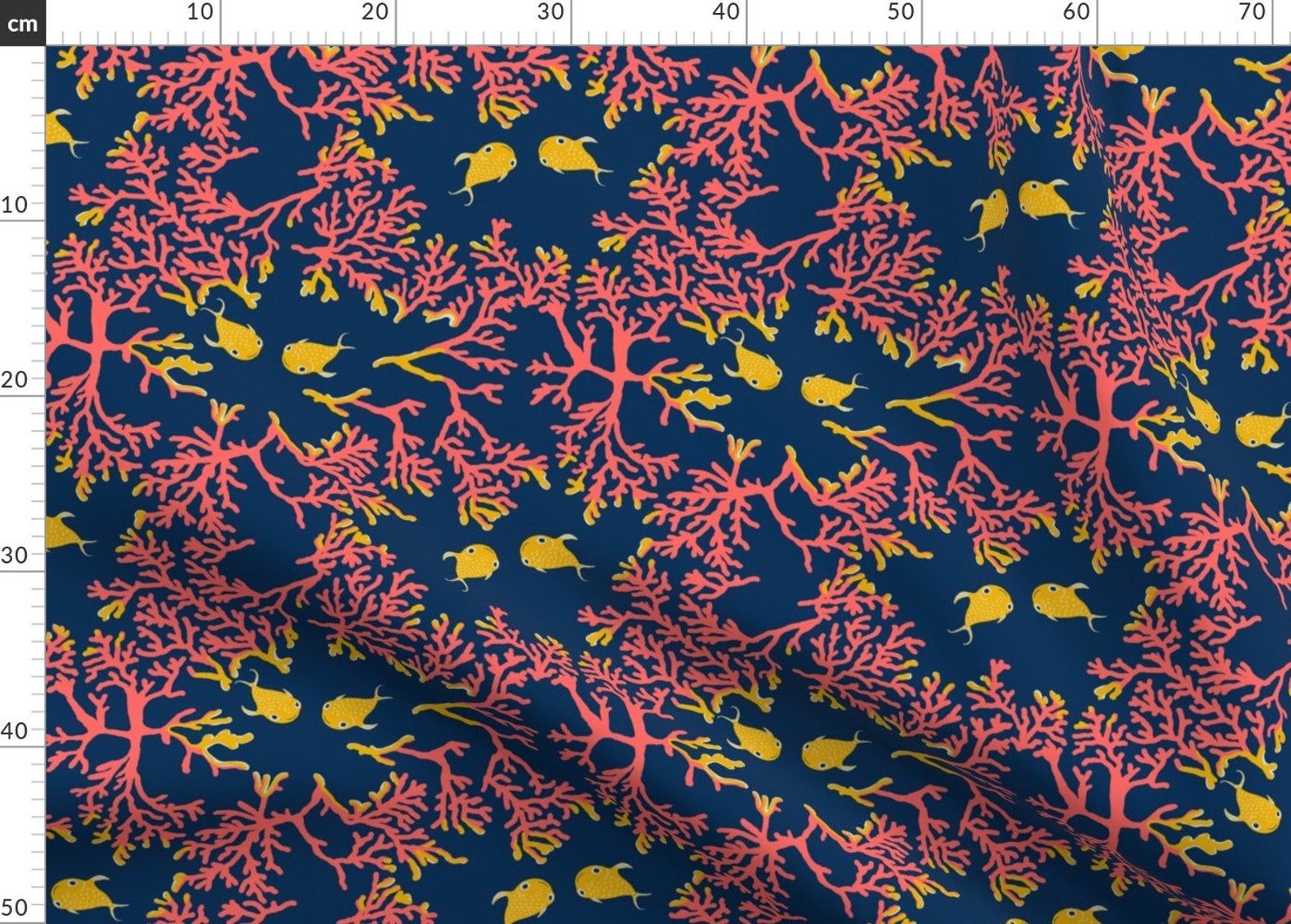 Deep Blue Coral Reef Underwater Ocean Pattern Fabric Coral Etsy