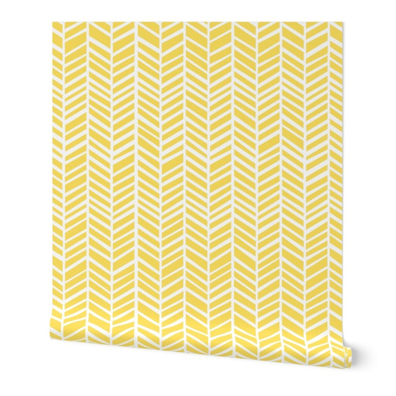 Herringbone Wallpaper Herringbone Lemon Yellow by Friztin Etsy