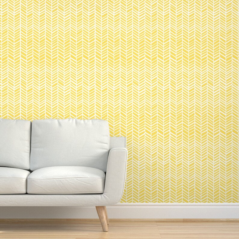 Herringbone Wallpaper Herringbone Lemon Yellow by Friztin Etsy