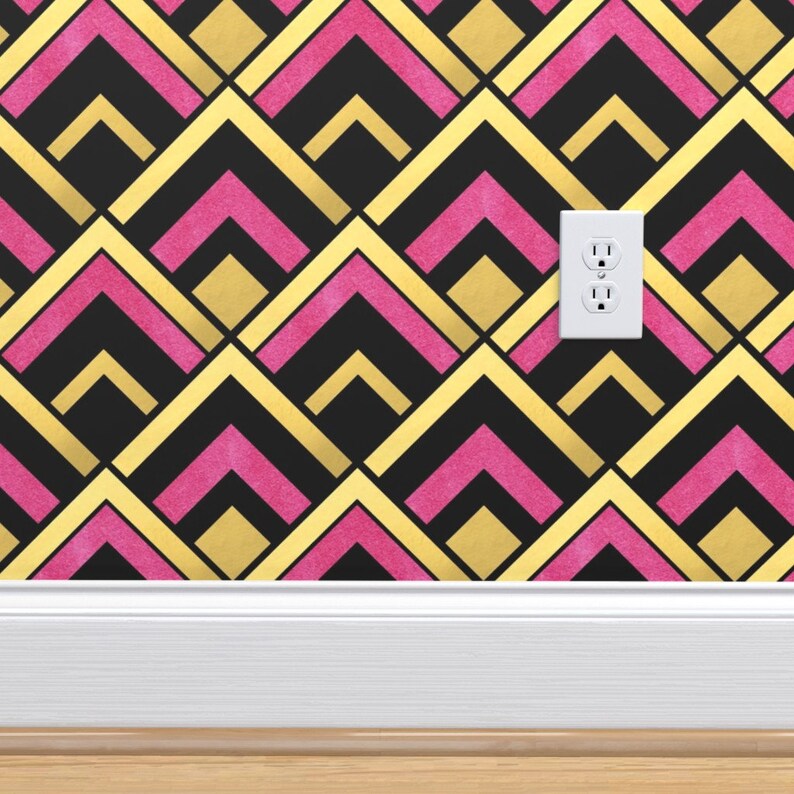 Art Deco Wallpaper Pink and Gold Art Deco Diamond by Etsy