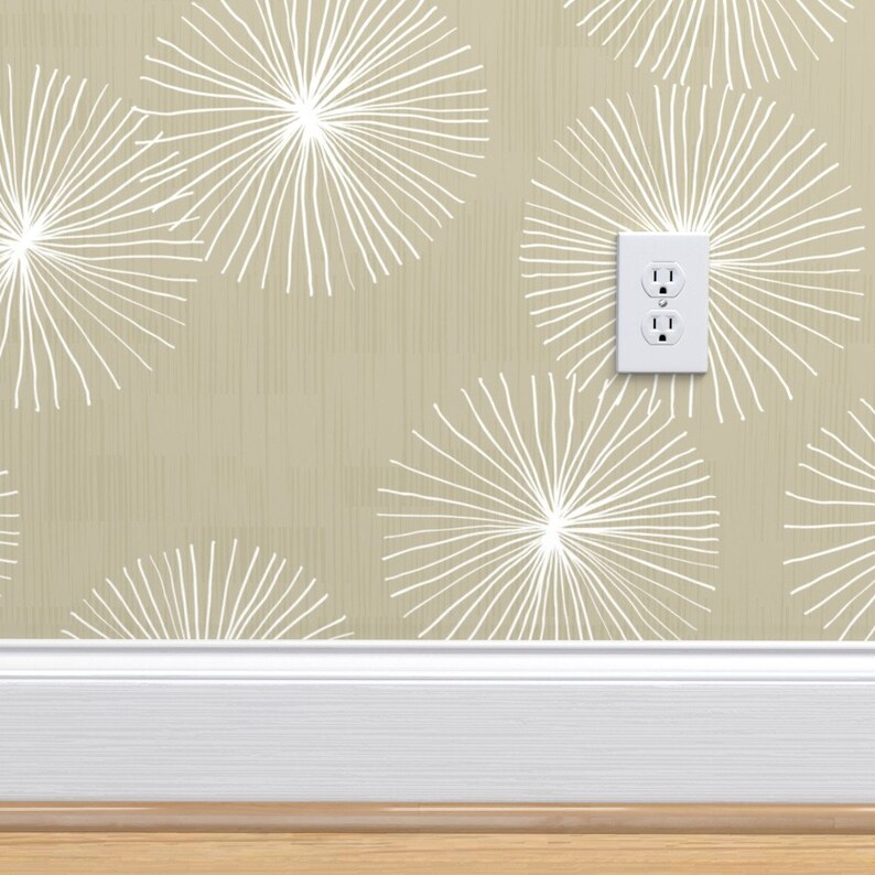 Gray Wallpaper Dandelions in Neutral by Friztin Gray White Etsy
